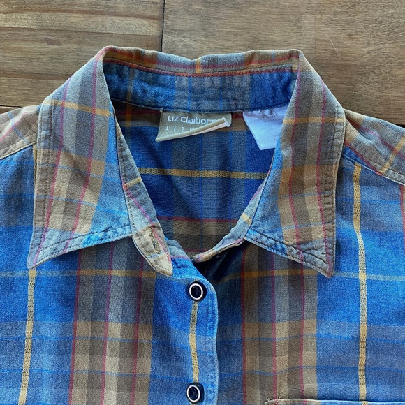 Vintage 80s 90s Liz Claiborne Button Down Cotton Plaid Shirt - Picture 3 of 4